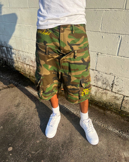 “WAR READY” CAMO CARGO SHORTS