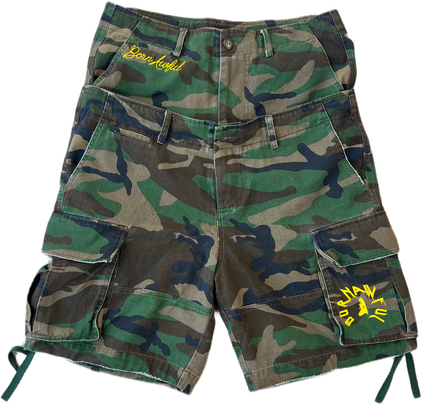 “WAR READY” CAMO CARGO SHORTS