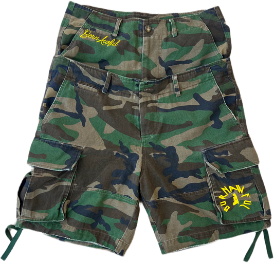 “WAR READY” CAMO CARGO SHORTS