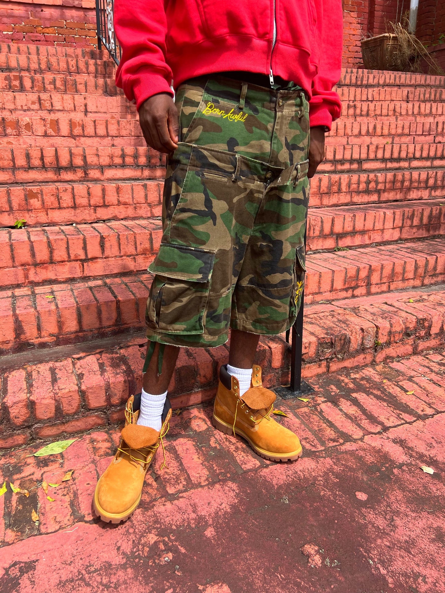 “WAR READY” CAMO CARGO SHORTS