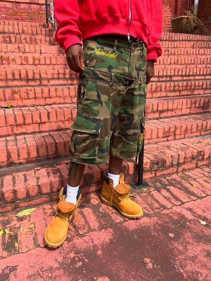 “WAR READY” CAMO CARGO SHORTS